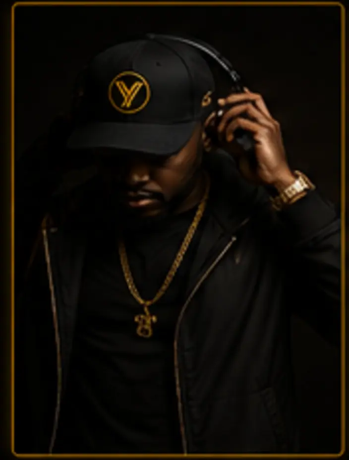 DJ Yakres wearing a black cap and headphones